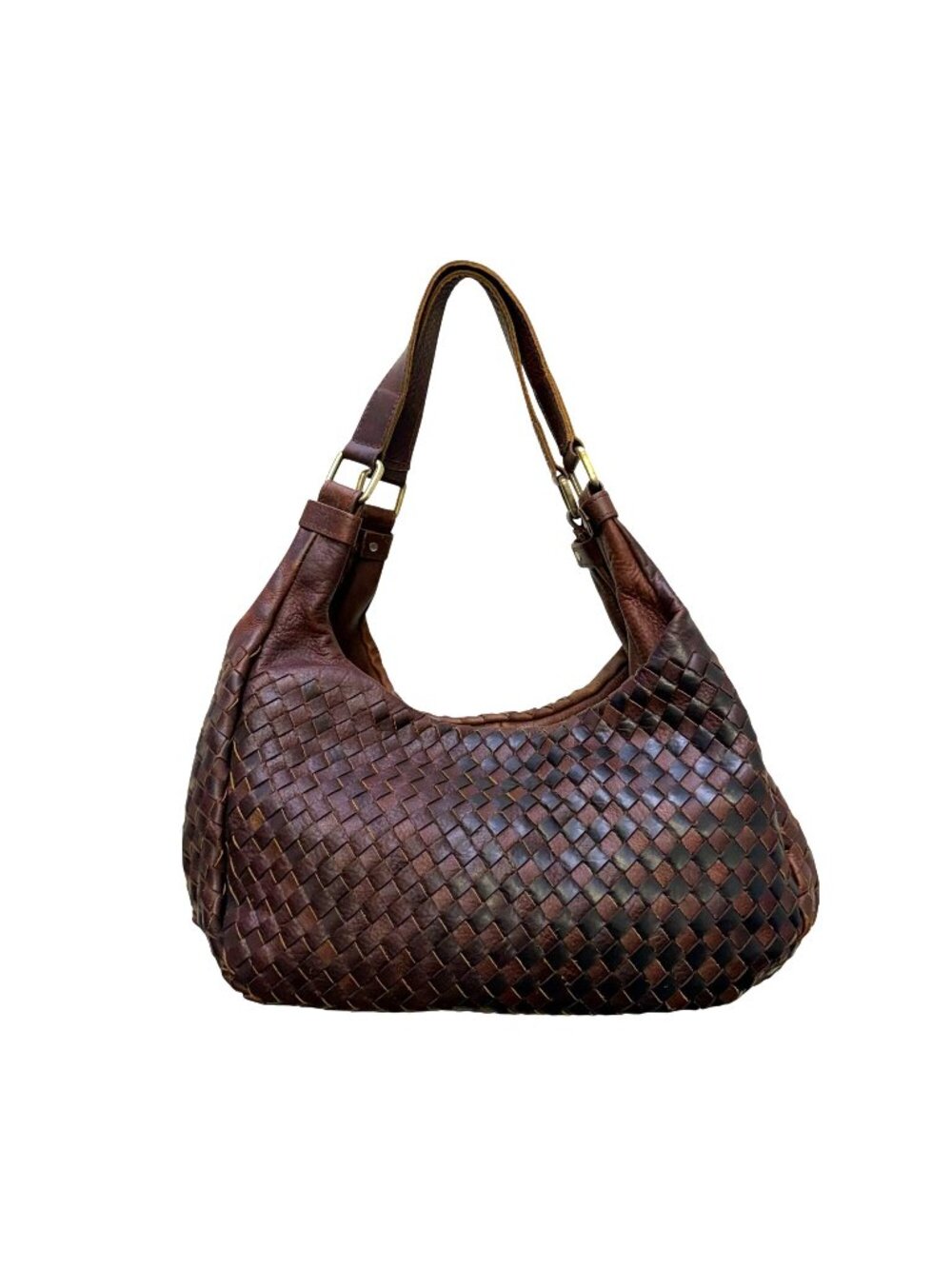American Darling Brown Leather Woven Hobo Bag